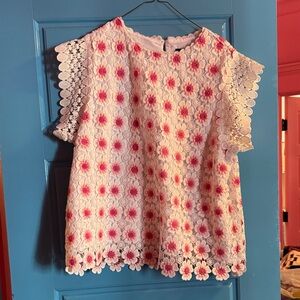 Floral Lace Women Top - Pink and White j Crew xxl
